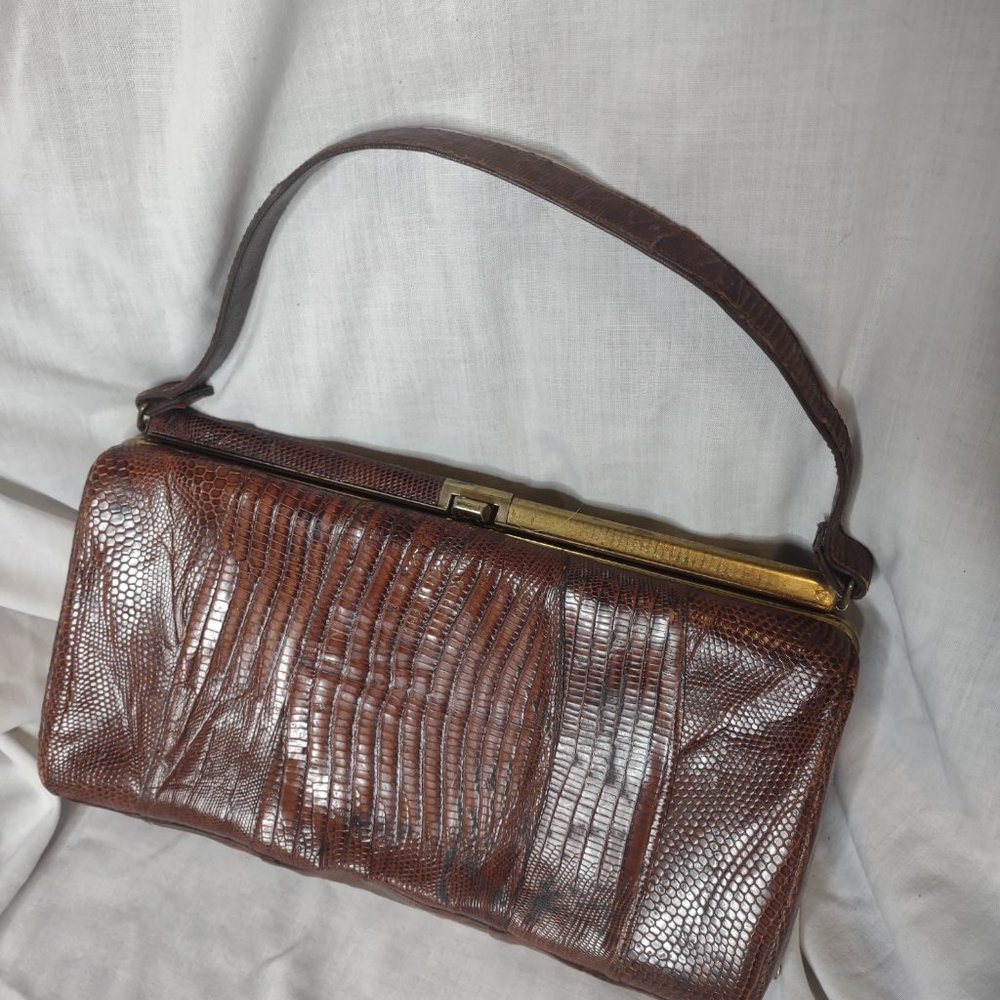 REAL LEATHER and Bronze REctangular Handbag